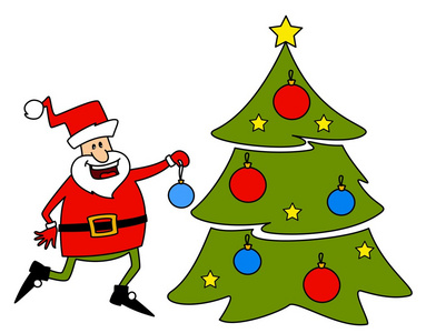 快乐的圣诞老人和杉木树