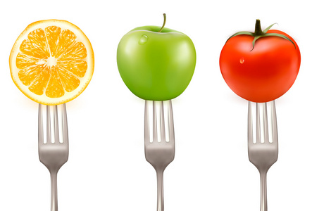 柠檬 番茄和福克斯的饮食概念上的苹果
