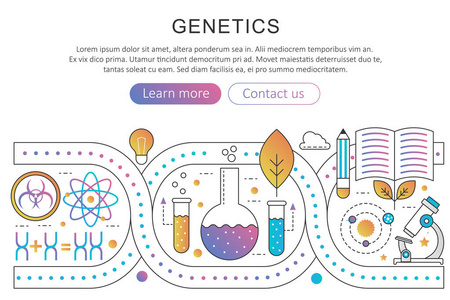 在新潮平面梯度线梯度矢量图中基因工程纳米技术和生物修饰概念的全景模板海报