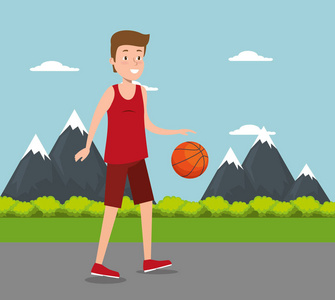 年轻人练习篮球