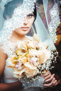 新娘面纱的画像。婚礼的主题