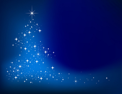 蓝色矢量抽象冬季与星星的树