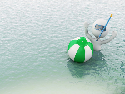 3d 白种人与水的沙滩球