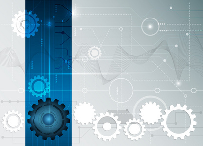 矢量图抽象未来科学技术白色齿轮电路板上
