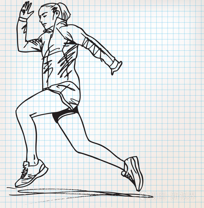 女子赛跑运动员素描图