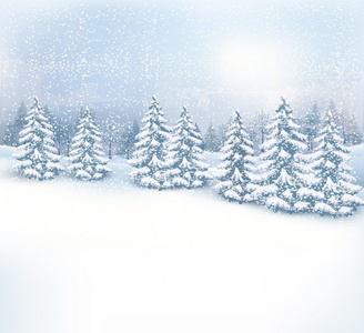 圣诞冬季风景背景。矢量