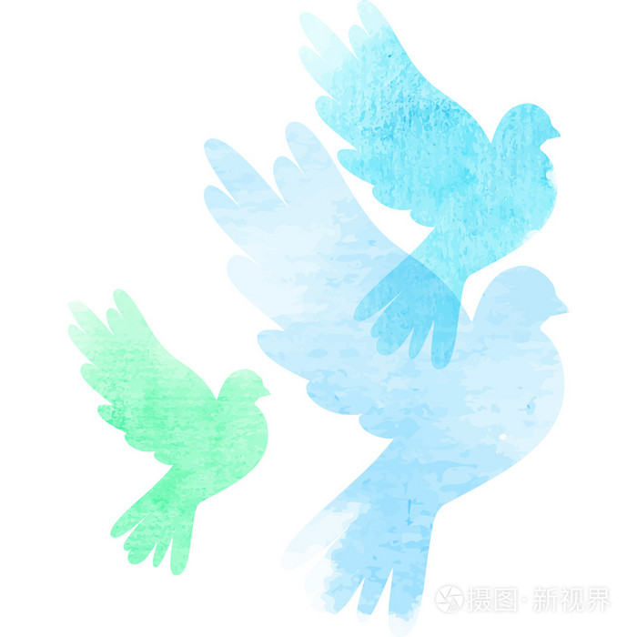 三个水彩鸽子