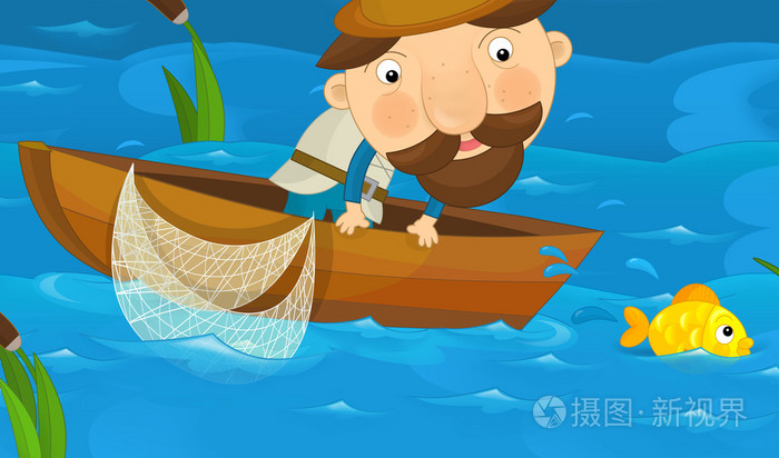 卡通人物渔夫