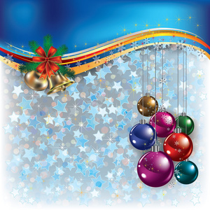 圣诞蓝色与装饰品和响铃的问候图片