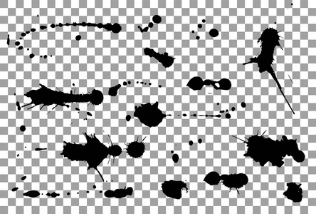 一套黑色手做的污点和墨水飞溅