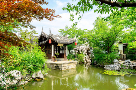 中国无锡, 一个古老的建筑花园, 在展馆的文字是介绍花园名称和花园