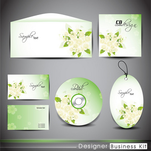 专业企业标识套件或商务套件与花艺设计为您的业务包括 cd 封面 名片 信封和标签。10 eps