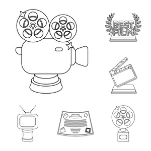 电影奖和奖品大纲集的图标设计。世界电影学院矢量符号股票网站插图