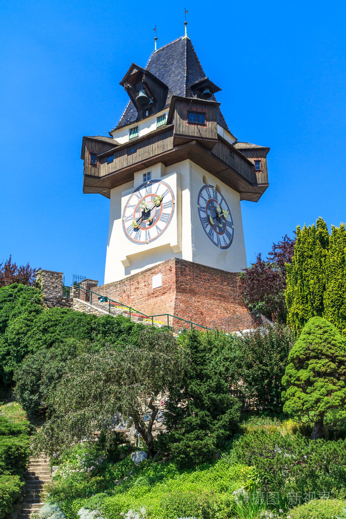 著名的钟塔(uhrturm 在格拉茨 施蒂里亚州 奥地利
