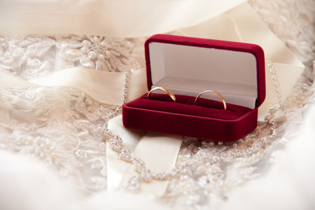 框中的两个结婚戒指。