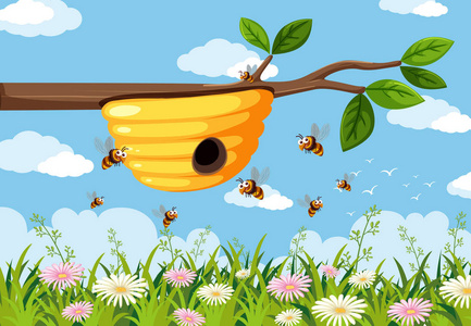 黄色蜂巢在分支例证