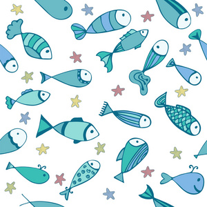 用鱼和海星可爱无缝模式