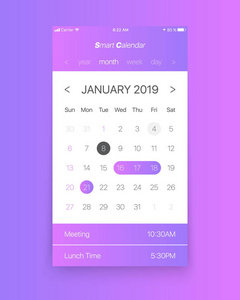 矢量日历应用程序 Ui 概念