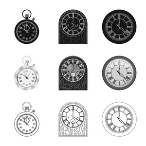 时钟和时间标志的矢量插图。时钟和圈子股票向量例证的汇集
