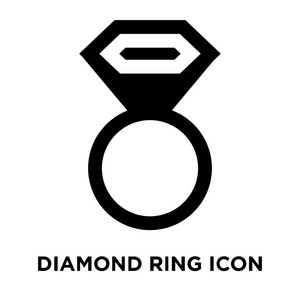 钻石戒指图标矢量隔离在白色背景上, 标志概念的钻石戒指标志上透明背景, 实心黑色符号
