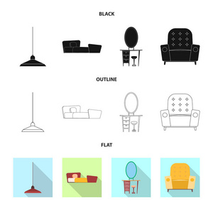 家具和公寓符号的孤立对象。一套家具和家庭矢量图标股票