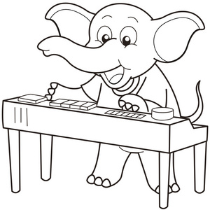 卡通大象玩电子风琴