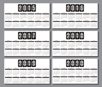 日历网格到 2015 年，2016年... 年的名片