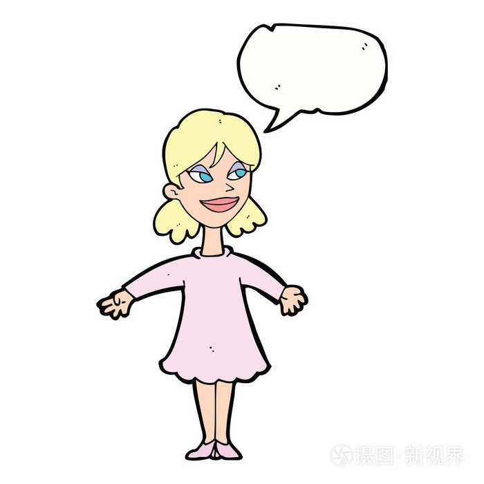 卡通女人张开双臂与讲话泡泡