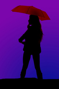 带伞的女人的剪影
