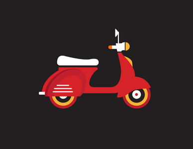 孤立在深色背景上的红色复古老式交付摩托车图标