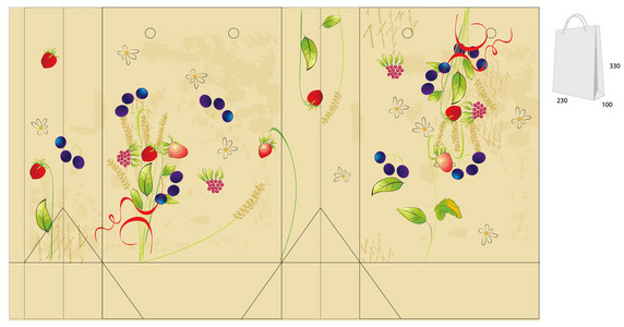 花朵与莓果袋的模板