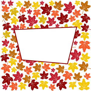 抽象背景与五颜六色的秋季枫叶和白色框架为您的文本。向量例证