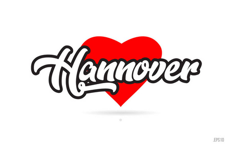 汉诺威城市文本设计与红色心脏排版图标设计适合旅游推广
