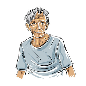 手绘在白色的背景下，灰色头发的老男人图