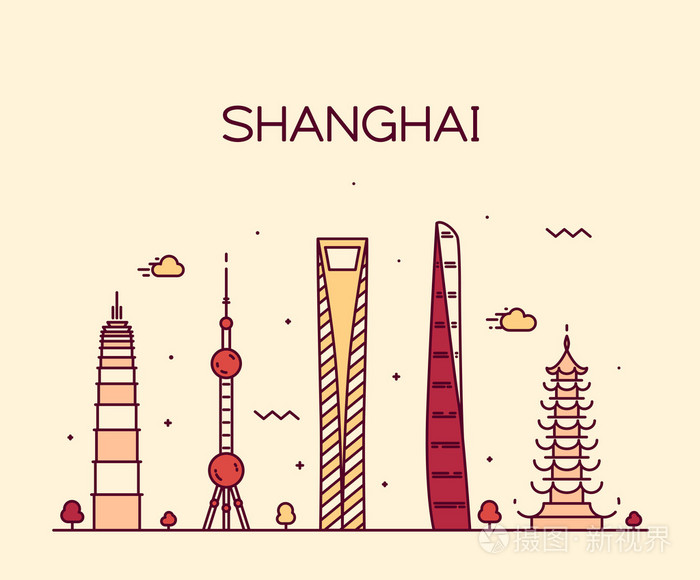 上海市的天际线轮廓插画-正版商用图片0bdmxv-摄图新