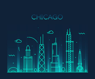 芝加哥城市天际线轮廓