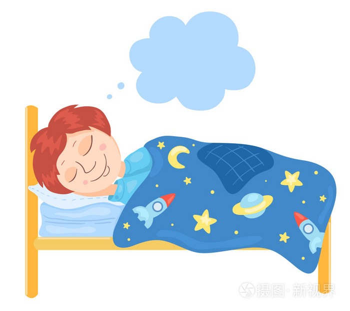 那个男孩睡在一张床插画-正版商用图片0bekv0-摄图新
