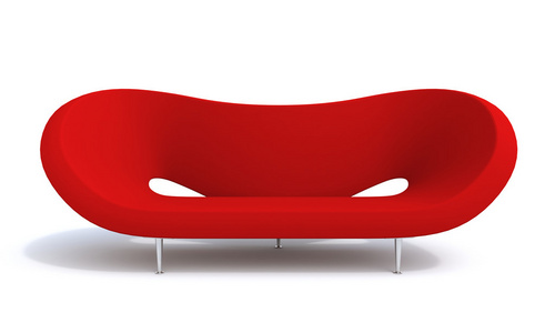 现代红色的沙发，在白色背景上