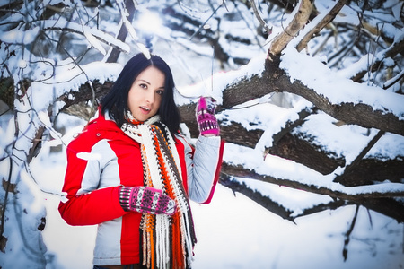 女人，冬季，雪堆，自然肖像