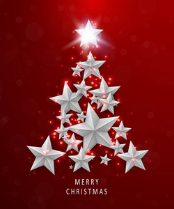 圣诞节和新年红色背景以星的圣诞树做了