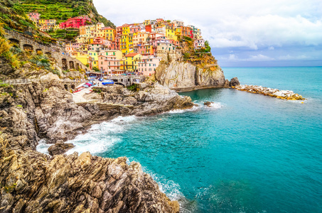 多彩村 manarola 在五渔村的风景视图