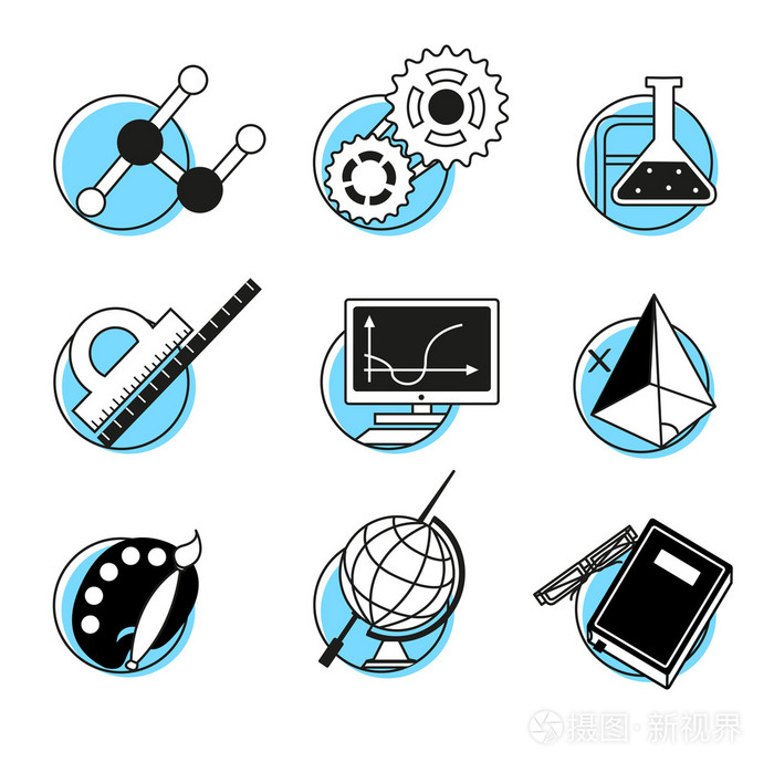 科学线性图标设置学校课程学科