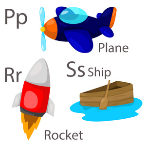 车辆的插画家设置与飞机 船舶和火箭 3