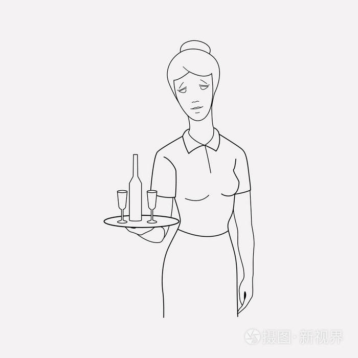 为您的 web 移动应用程序徽标设计而在干净的背景上隔离的女服务员