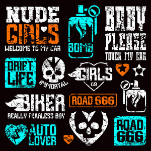 汽车和骑自行车的人文化徽章