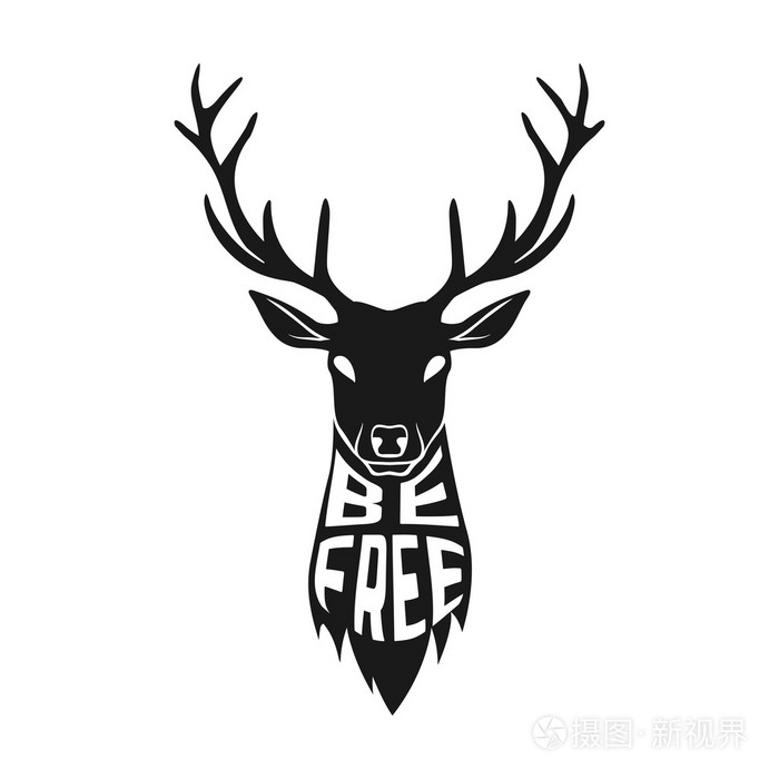 概念的鹿头文本框内的文字,在白色背景上的剪影插画-0