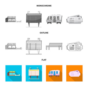 列车和车站符号的孤立对象。火车票股票矢量图集