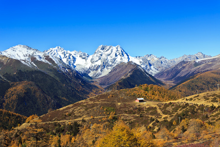 秋雪山风景图片