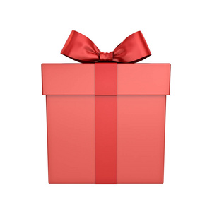 红色礼品盒或现有框与红色丝带蝴蝶结查出在白色背景3d 渲染