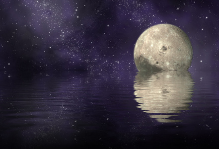 在宇宙中的月球反射月亮和宇宙论 ripply 娃特